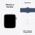 Apple Watch SE GPS, Aluminium silber, 44mm mit Sportarmband, denim - S/M>