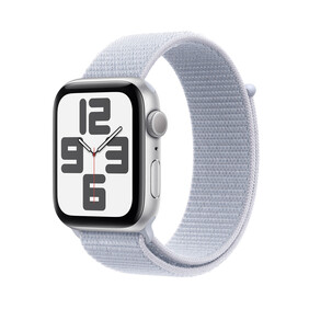 Apple Watch SE GPS, Aluminium silber, 44mm mit Sport Loop, wolkenblau&amp;gt;