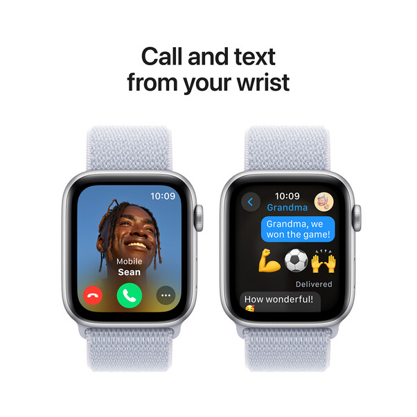 Apple Watch SE GPS, Aluminium silber, 44mm mit Sport Loop, wolkenblau>
