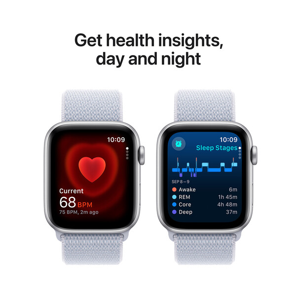 Apple Watch SE GPS, Aluminium silber, 44mm mit Sport Loop, wolkenblau>