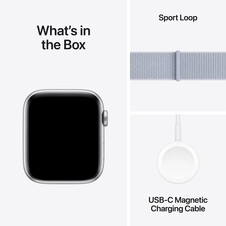 Apple Watch SE GPS, Aluminium silber, 44mm mit Sport Loop, wolkenblau>