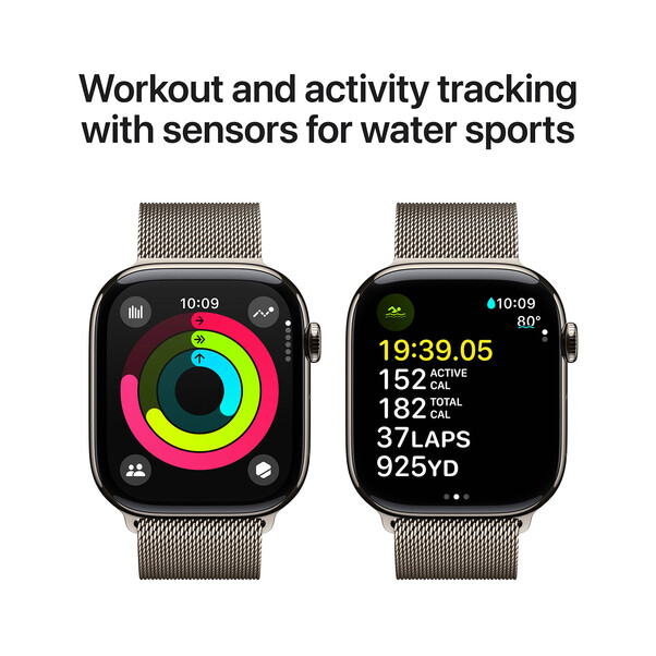 Apple Watch Series 10 GPS + Cellular, Titan natur, 46mm mit Milanaise-Armband, natur - M/L>