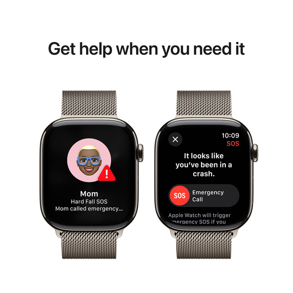 Apple Watch Series 10 GPS + Cellular, Titan natur, 46mm mit Milanaise-Armband, natur - M/L>