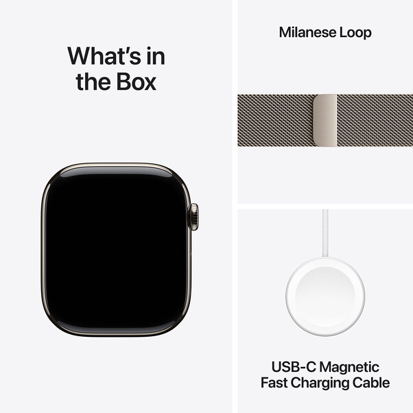 Apple Watch Series 10 GPS + Cellular, Titan natur, 46mm mit Milanaise-Armband, natur - M/L>