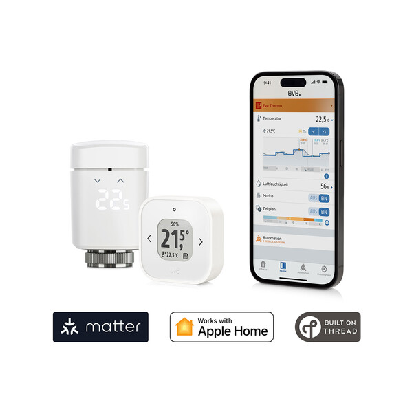 Sie sehen das Produktbild 02 von Eve Thermo Raumkomfort-Set für Apple Home, 1 Eve Thermo + 1 Eve Thermo Control Eve Thermo Raumkomfort-Set für Apple Home, 1 Eve Thermo + 1 Eve Thermo Control