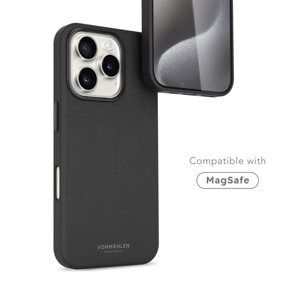Sie sehen das Produktbild 03 von Vonmählen Kunstleder-Case für iPhone 16 Pro, schwarz Vonmählen Kunstleder-Case für iPhone 16 Pro, schwarz