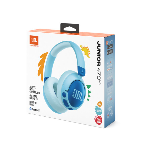 JBL JR470NC, kabellose NC Over-Ear Kopfhörer für Kinder <85dB, blau