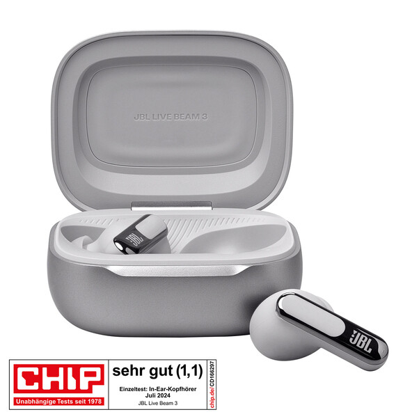 Sie sehen das Produktbild 01 von JBL Live Beam 3, kabelloser In-Ear Kopfhörer, silber JBL Live Beam 3, kabelloser In-Ear Kopfhörer, silber