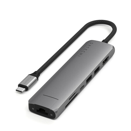 Sie sehen das Produktbild 01 von Satechi USB-C 7-in-1 Slim Multiport Adapter mit Ethernet, space grau Satechi USB-C 7-in-1 Slim Multiport Adapter mit Ethernet, space grau