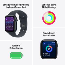 Apple Watch SE 3 GPS, 44 mm Aluminiumgehäuse Mitternacht, Sportarmband Mitternacht – S/M