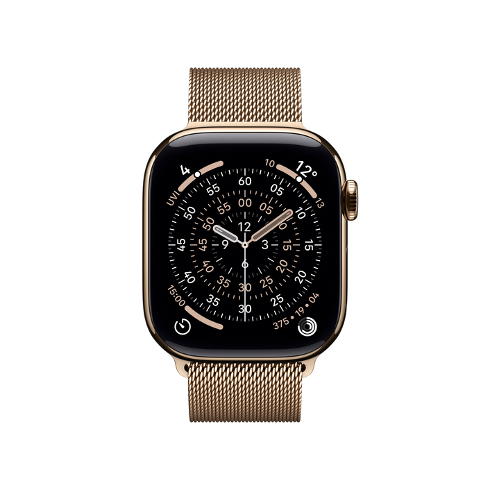 Sie sehen das Produktbild 02 von Apple Watch Series 11 GPS + Cellular, 42 mm Titangehäuse Gold, Milanaise Armband Gold Apple Watch Series 11 GPS + Cellular, 42 mm Titangehäuse Gold, Milanaise Armband Gold