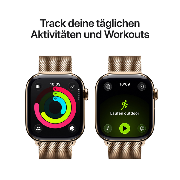 Sie sehen das Produktbild 04 von Apple Watch Series 11 GPS + Cellular, 42 mm Titangehäuse Gold, Milanaise Armband Gold Apple Watch Series 11 GPS + Cellular, 42 mm Titangehäuse Gold, Milanaise Armband Gold