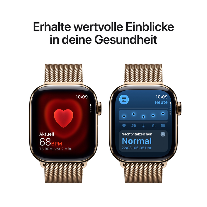 Sie sehen das Produktbild 05 von Apple Watch Series 11 GPS + Cellular, 42 mm Titangehäuse Gold, Milanaise Armband Gold Apple Watch Series 11 GPS + Cellular, 42 mm Titangehäuse Gold, Milanaise Armband Gold
