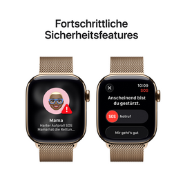 Sie sehen das Produktbild 06 von Apple Watch Series 11 GPS + Cellular, 42 mm Titangehäuse Gold, Milanaise Armband Gold Apple Watch Series 11 GPS + Cellular, 42 mm Titangehäuse Gold, Milanaise Armband Gold