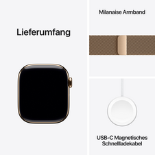 Sie sehen das Produktbild 08 von Apple Watch Series 11 GPS + Cellular, 42 mm Titangehäuse Gold, Milanaise Armband Gold Apple Watch Series 11 GPS + Cellular, 42 mm Titangehäuse Gold, Milanaise Armband Gold