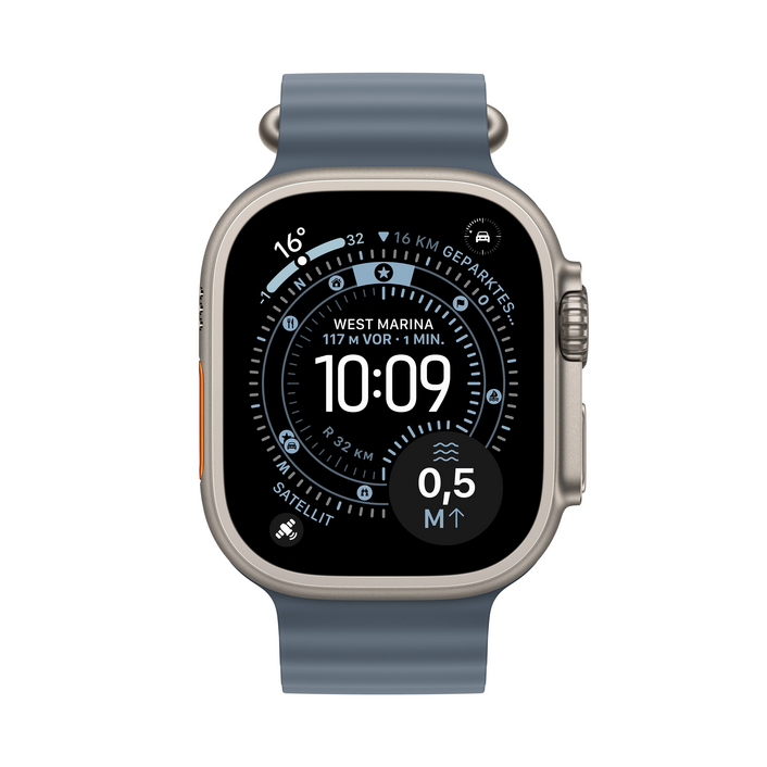 Sie sehen das Produktbild 02 von Apple Watch Ultra 3 GPS + Cellular, 49 mm Titangehäuse Natur, Ocean Armband Maritimblau Apple Watch Ultra 3 GPS + Cellular, 49 mm Titangehäuse Natur, Ocean Armband Maritimblau