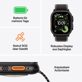 Sie sehen das Produktbild 03 von Apple Watch Ultra 3 GPS + Cellular, 49 mm Titangehäuse Natur, Trail Loop Blau/Hellblau - S/M Apple Watch Ultra 3 GPS + Cellular, 49 mm Titangehäuse Natur, Trail Loop Blau/Hellblau - S/M