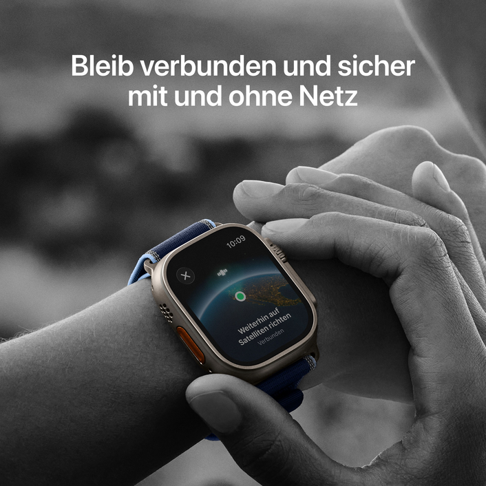 Sie sehen das Produktbild 04 von Apple Watch Ultra 3 GPS + Cellular, 49 mm Titangehäuse Natur, Trail Loop Blau/Hellblau - S/M Apple Watch Ultra 3 GPS + Cellular, 49 mm Titangehäuse Natur, Trail Loop Blau/Hellblau - S/M