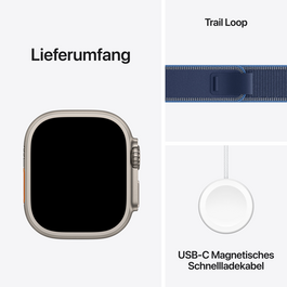 Sie sehen das Produktbild 08 von Apple Watch Ultra 3 GPS + Cellular, 49 mm Titangehäuse Natur, Trail Loop Blau/Hellblau - S/M Apple Watch Ultra 3 GPS + Cellular, 49 mm Titangehäuse Natur, Trail Loop Blau/Hellblau - S/M