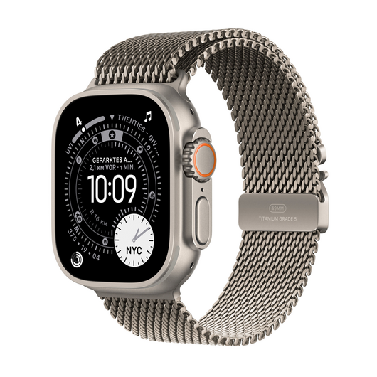 Apple Watch Ultra 3 GPS + Cellular, 49 mm Titangehäuse Natur, Milanaise Armband Titan Natur - Small