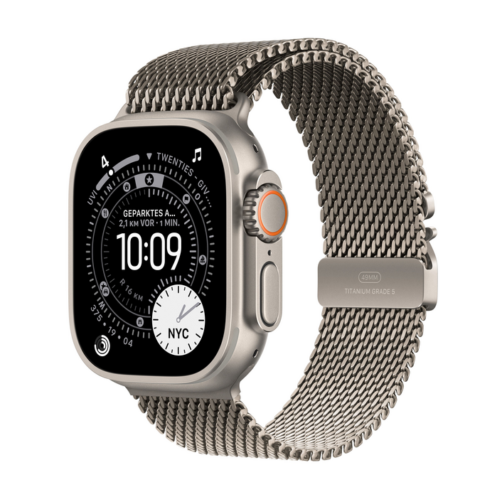 Apple Watch Ultra 3 GPS + Cellular, 49 mm Titangehäuse Natur, Milanaise Armband Titan Natur - Small