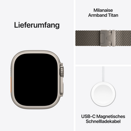 Apple Watch Ultra 3 GPS + Cellular, 49 mm Titangehäuse Natur, Milanaise Armband Titan Natur - Small