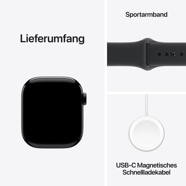 Apple Watch Series 11 GPS, 42 mm Aluminiumgehäuse Diamantschwarz, Sportarmband Schwarz - S/M