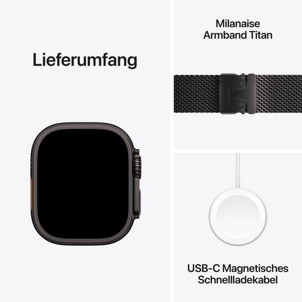 Apple Watch Ultra 2 GPS + Cellular, Titan schwarz, 49mm mit Milanaise-Armband, Titan schwarz - S>