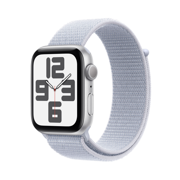 Apple Watch SE GPS, Aluminium silber, 44mm mit Sport Loop, wolkenblau>