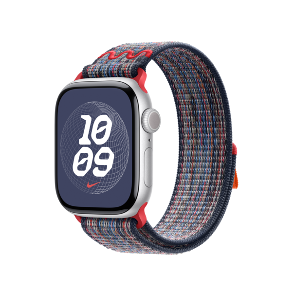 Sie sehen das Produktbild 03 von Apple Watch 40mm Nike Sport Loop, blau/rot> Apple Watch 40mm Nike Sport Loop, blau/rot>