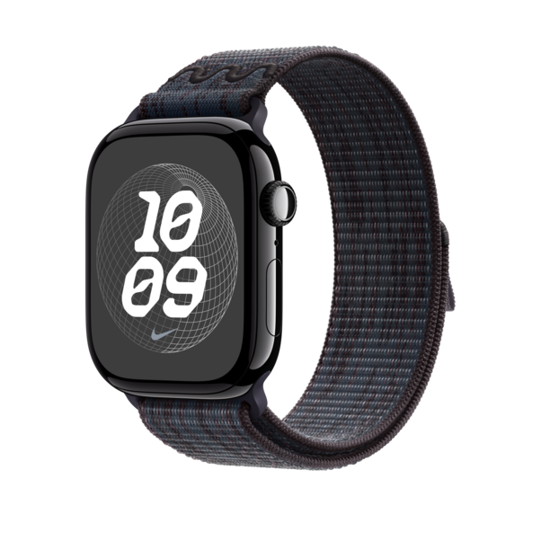 Sie sehen das Produktbild 04 von Apple Watch 46mm Nike Sport Loop, schwarz/blau Apple Watch 46mm Nike Sport Loop, schwarz/blau