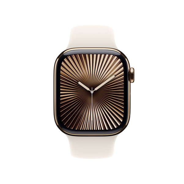Sie sehen das Produktbild 04 von Apple Watch Series 10 GPS + Cellular, Titan gold, 42mm mit Sportarmband, polarstern - M/L> Apple Watch Series 10 GPS + Cellular, Titan gold, 42mm mit Sportarmband, polarstern - M/L>