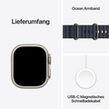 Apple Watch Ultra 2 GPS + Cellular, Titan natur, 49mm mit Ocean-Armband, blau>