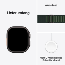 Apple Watch Ultra 2 GPS + Cellular, Titan schwarz, 49mm mit Alpin-Armband, dunkelgrün - large>