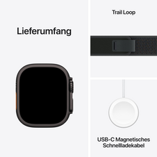 Apple Watch Ultra 2 GPS + Cellular, 49 mm Titangehäuse Schwarz, Trail Loop Schwarz – S/M