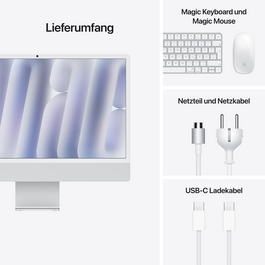24" iMac mit Retina 4,5K Display: Apple M4 Chip mit 8‑Core CPU und 8‑Core GPU, 256 GB SSD - Silber