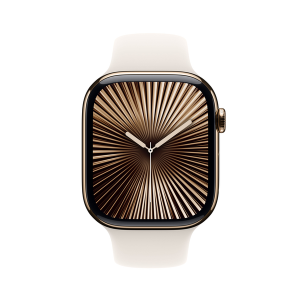 Sie sehen das Produktbild 04 von Apple Watch Series 10 GPS + Cellular, Titan gold, 46mm mit Sportarmband, polarstern - M/L> Apple Watch Series 10 GPS + Cellular, Titan gold, 46mm mit Sportarmband, polarstern - M/L>