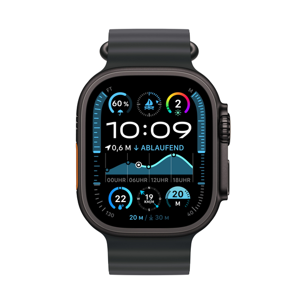 Apple Watch Ultra 2 GPS + Cellular, 49 mm Titangehäuse Schwarz, Ocean Armband Schwarz