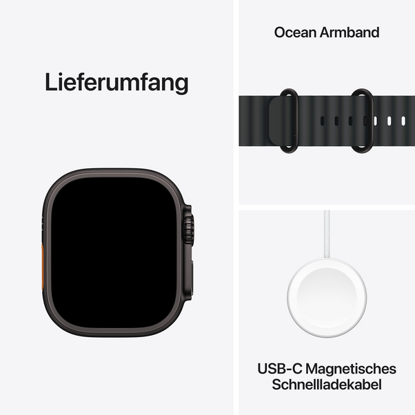 Apple Watch Ultra 2 GPS + Cellular, 49 mm Titangehäuse Schwarz, Ocean Armband Schwarz