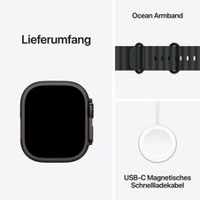 Apple Watch Ultra 2 GPS + Cellular, 49 mm Titangehäuse Schwarz, Ocean Armband Schwarz