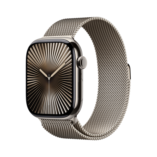 Apple Watch Series 10 GPS + Cellular, Titan natur, 46mm mit Milanaise-Armband, natur - M/L>