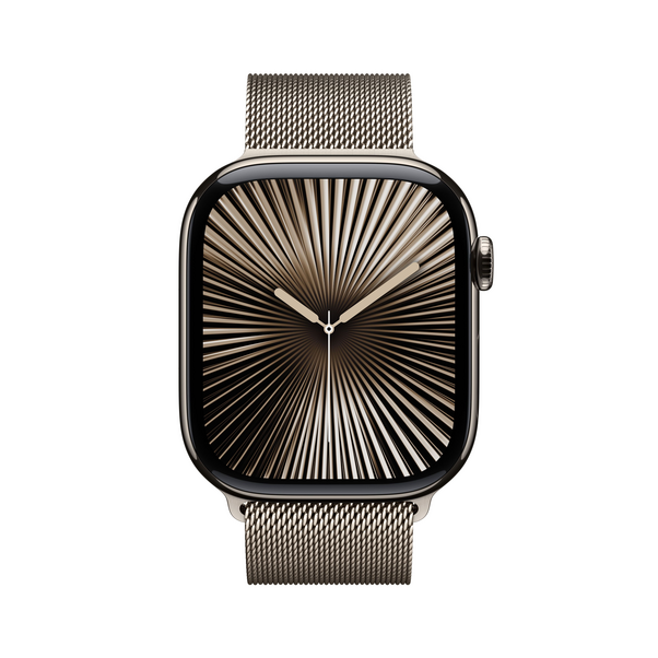 Apple Watch Series 10 GPS + Cellular, Titan natur, 46mm mit Milanaise-Armband, natur - M/L>