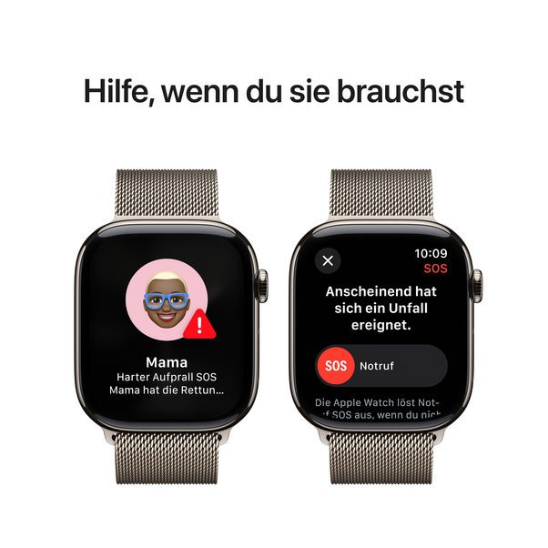 Apple Watch Series 10 GPS + Cellular, Titan natur, 46mm mit Milanaise-Armband, natur - M/L>