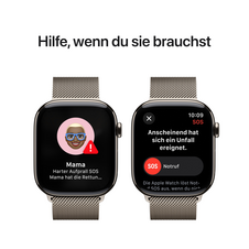 Apple Watch Series 10 GPS + Cellular, Titan natur, 46mm mit Milanaise-Armband, natur - M/L>