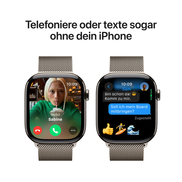 Apple Watch Series 10 GPS + Cellular, Titan natur, 46mm mit Milanaise-Armband, natur - M/L>