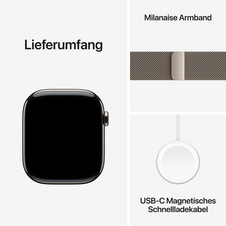 Apple Watch Series 10 GPS + Cellular, Titan natur, 46mm mit Milanaise-Armband, natur - M/L>
