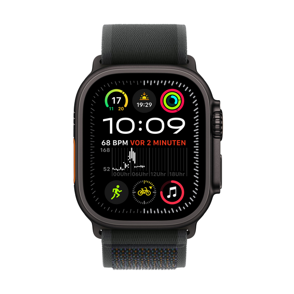 Apple Watch Ultra 2 GPS + Cellular, 49 mm Titangehäuse Schwarz, Trail Loop Schwarz – M/L