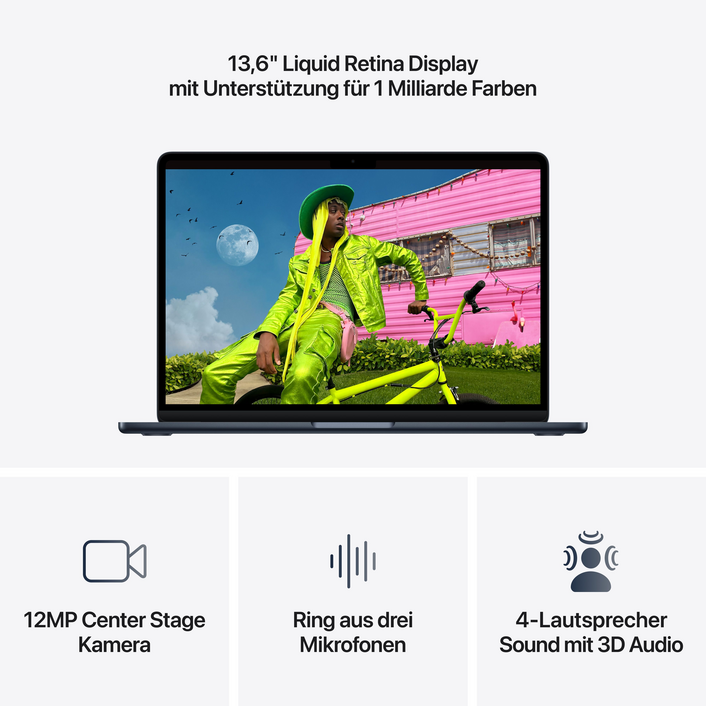 13" MacBook Air: Apple M5 Chip mit 10‑Core CPU und 8‑Core GPU, 512 GB SSD - Mitternacht