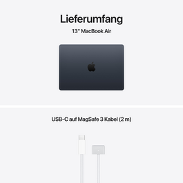 MacBook Air 13" mit M5 chip, 10-core CPU und 8-core GPU, 16GB, 512GB SSD, Mitternacht