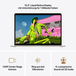 Sie sehen das Produktbild 05 von 15" MacBook Air: Apple M5 Chip mit 10‑Core CPU und 10‑Core GPU, 512 GB SSD - Polarstern 15" MacBook Air: Apple M5 Chip mit 10‑Core CPU und 10‑Core GPU, 512 GB SSD - Polarstern